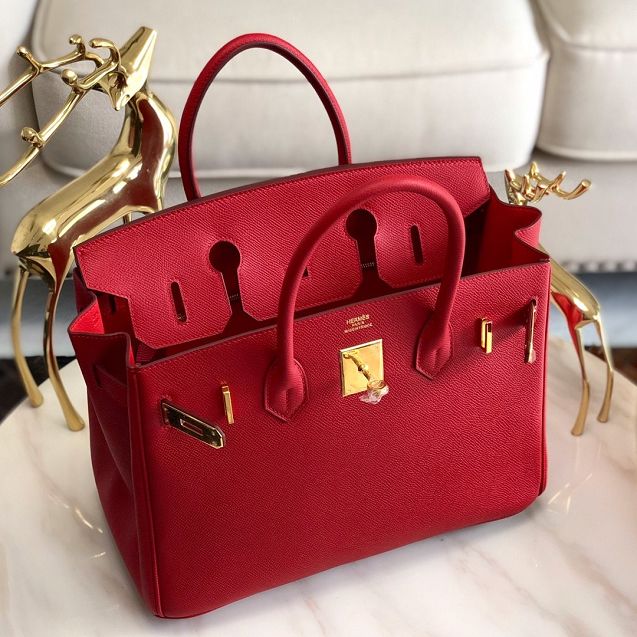 Hermes original epsom leather birkin 25 bag H25-3 rouge tomate