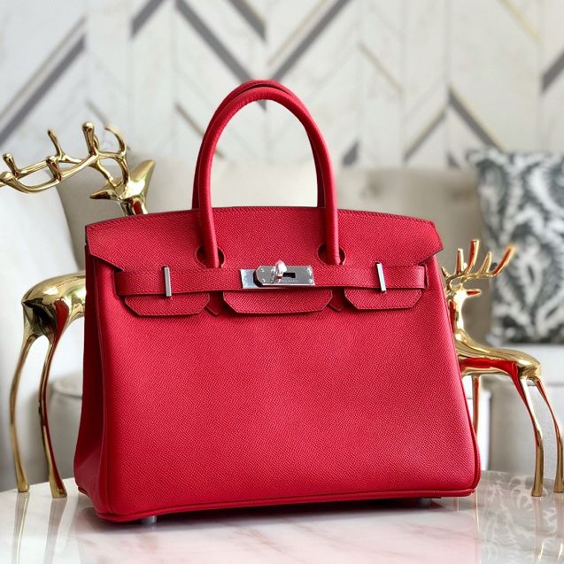 Hermes original epsom leather birkin 25 bag H25-3 rouge tomate