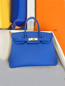 Hermes original epsom leather birkin 30 bag H30-3 blue hydra