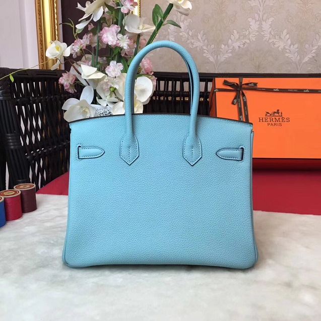 Hermes original togo leather birkin 30 bag H30-1 blue atoll