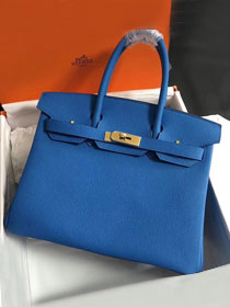 Hermes original togo leather birkin 35 bag H35-1 blue hydra