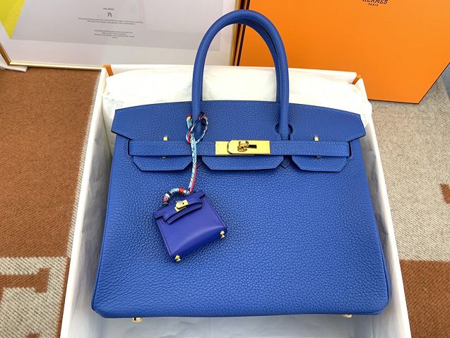 Hermes original togo leather birkin 30 bag H30-1 blue zellige