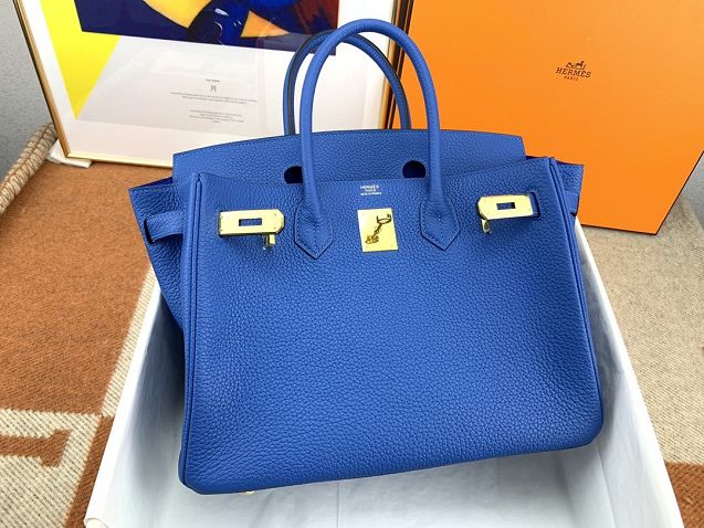 Hermes original togo leather birkin 30 bag H30-1 blue zellige