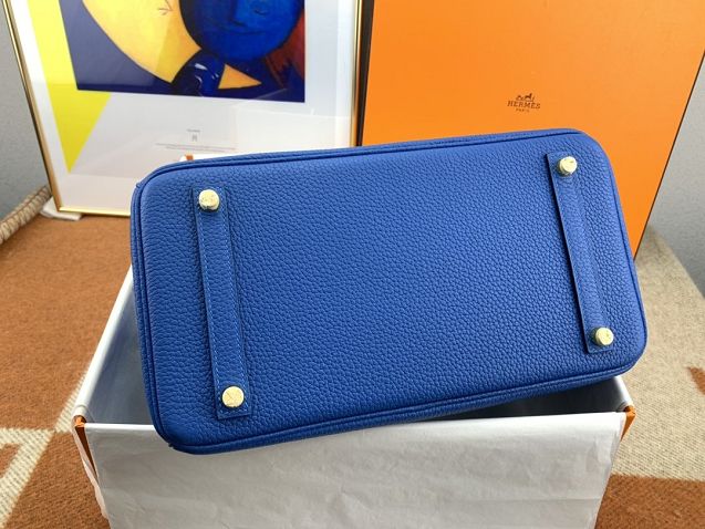 Hermes original togo leather birkin 30 bag H30-1 blue zellige