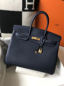 Hermes original togo leather birkin 35 bag H35-1 dark blue