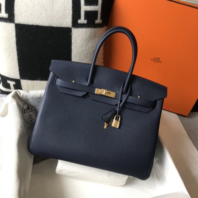 Hermes original togo leather birkin 25 bag H25-1 dark blue