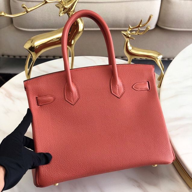 Hermes original togo leather birkin 30 bag H30-1 red bean