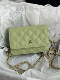 CC original grained calfskin mini wallet on chain AP1649 light green