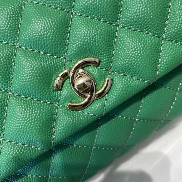 CC original grained calfskin small coco handle bag A92990 green