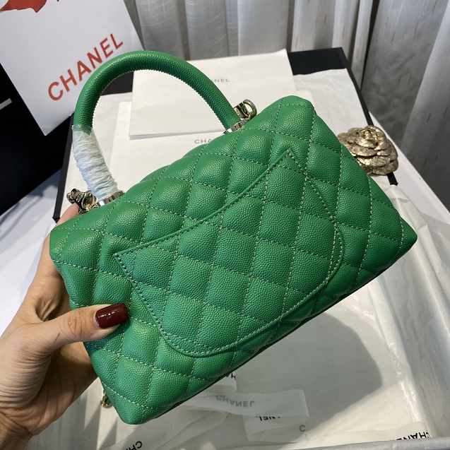 CC original grained calfskin small coco handle bag A92990 green