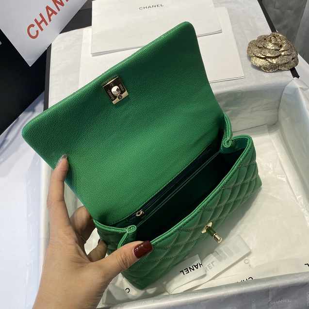 CC original grained calfskin small coco handle bag A92990 green