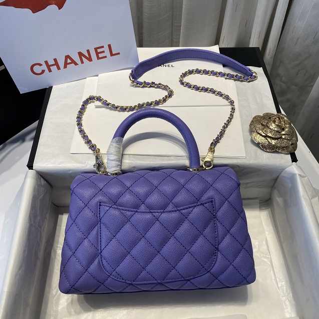 CC original grained calfskin small coco handle bag A92990 purple