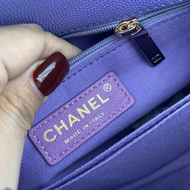 CC original grained calfskin small coco handle bag A92990 purple