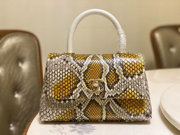 CC original python leather small coco handle bag A92990 grey&yellow