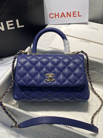 CC original grained calfskin small coco handle bag A92990 royal blue