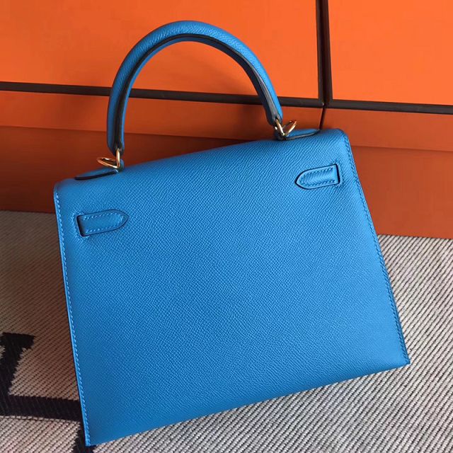 Hermes original epsom leather kelly 32 bag K32-1 blue zanzibar