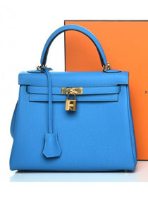 Hermes original togo leather kelly 25 bag K25 blue zanzibar