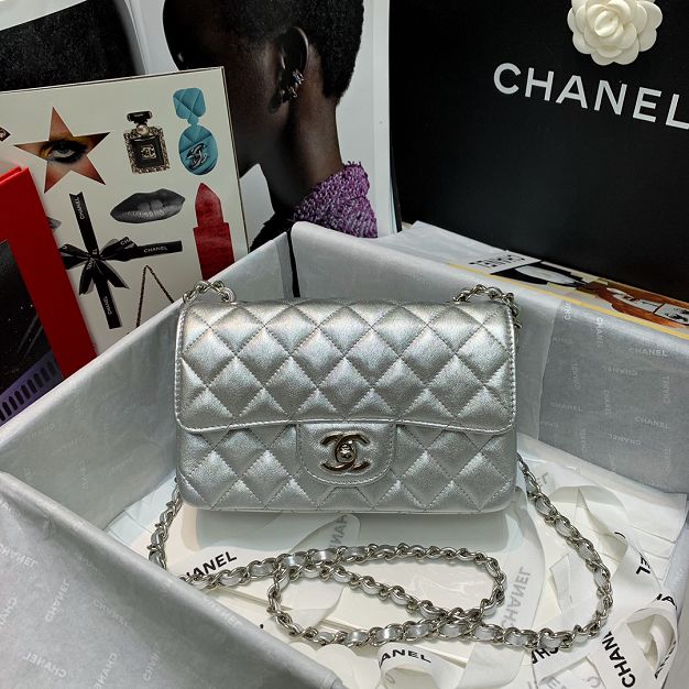 CC original lambskin mini flap bag A69900 silver