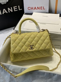 CC original grained calfskin small coco handle bag A92990 light yellow