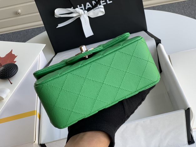 CC original grained calfskin super mini flap bag A35200 green