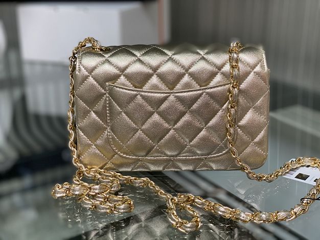 CC original lambskin mini flap bag A69900 champagne gold