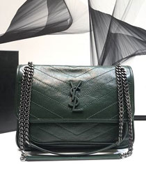 YSL original crinkled calfskin niki medium bag 498894 dark green