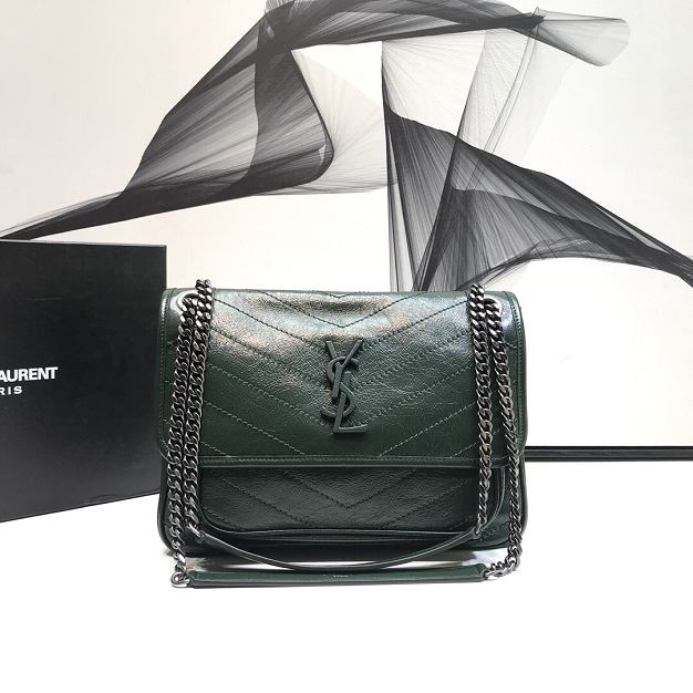 YSL original crinkled calfskin niki medium bag 498894 dark green