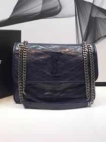 YSL original crinkled calfskin niki medium bag 498894 navy blue