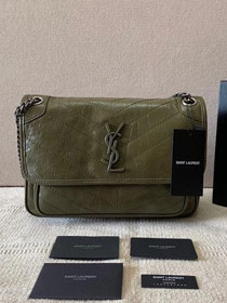 YSL original crinkled calfskin niki medium bag 498894 olive