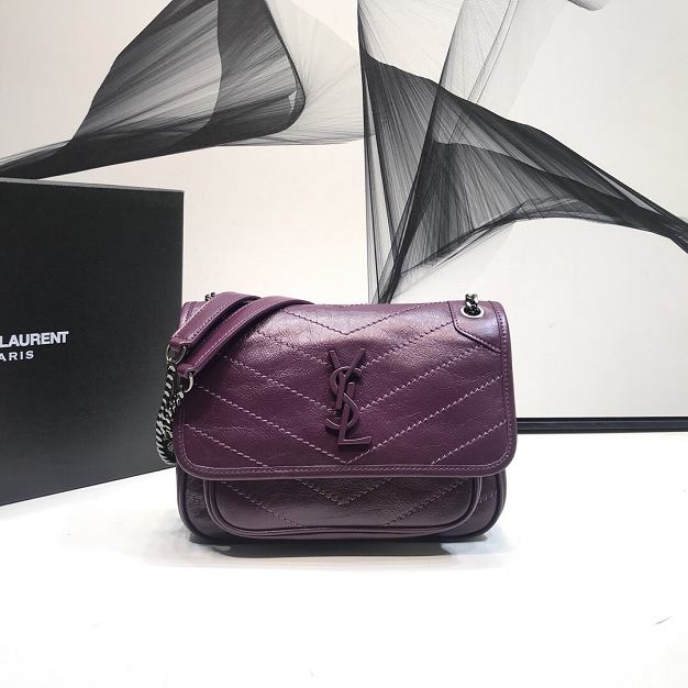 YSL original crinkled calfskin niki baby bag 533037 dark purple