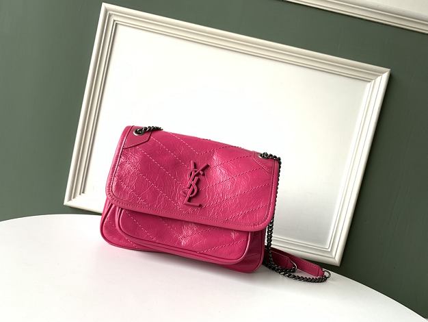 YSL original crinkled calfskin niki baby bag 533037 rose red