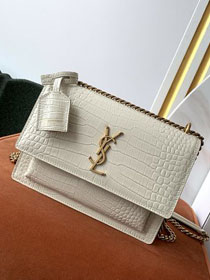 YSL original crocodile calfskin medium sunset bag 442906 white