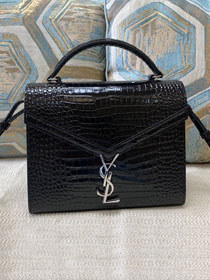 YSL original crocodile calfskin cassandra medium top handle bag 578000 black