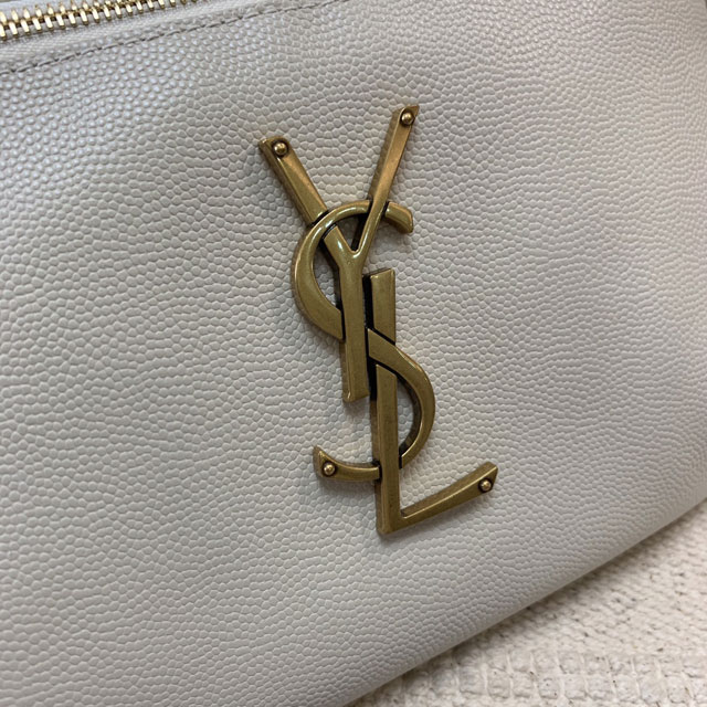 YSL original grained calfskin belt bag 569737 white