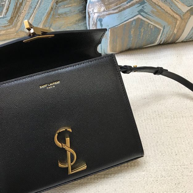 YSL original grained calfskin cassandra mini top handle bag 602716 black