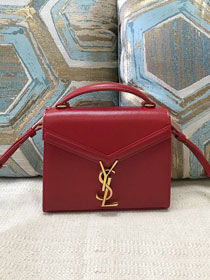 YSL original grained calfskin cassandra mini top handle bag 602716 red