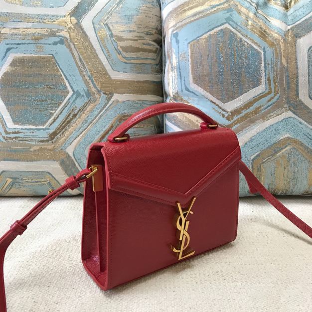 YSL original grained calfskin cassandra mini top handle bag 602716 red