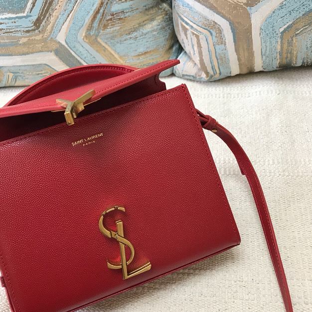 YSL original grained calfskin cassandra mini top handle bag 602716 red