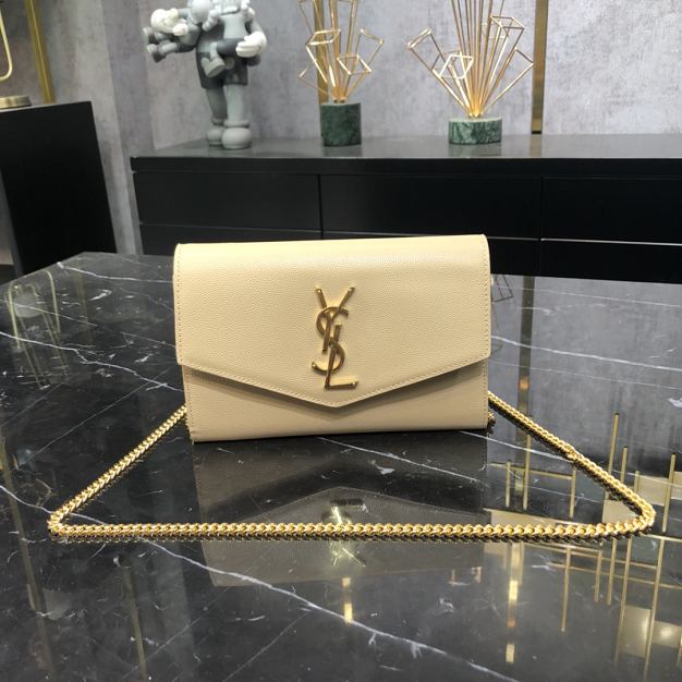 YSL original grained calfskin mini chain bag 607788 apricot