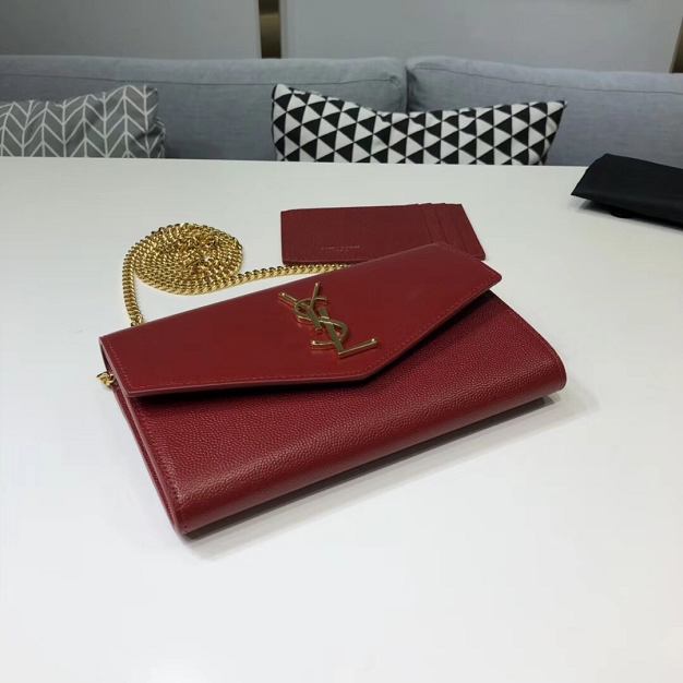 YSL original grained calfskin mini chain bag 607788 bordeaux