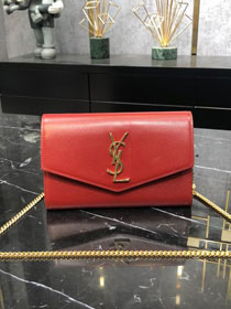 YSL original grained calfskin mini chain bag 607788 red