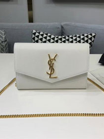 YSL original grained calfskin mini chain bag 607788 white