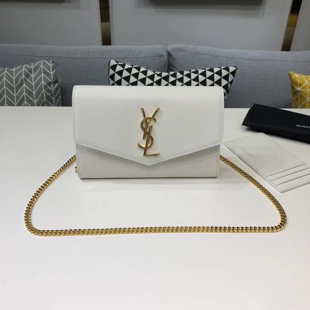 YSL original grained calfskin mini chain bag 607788 white