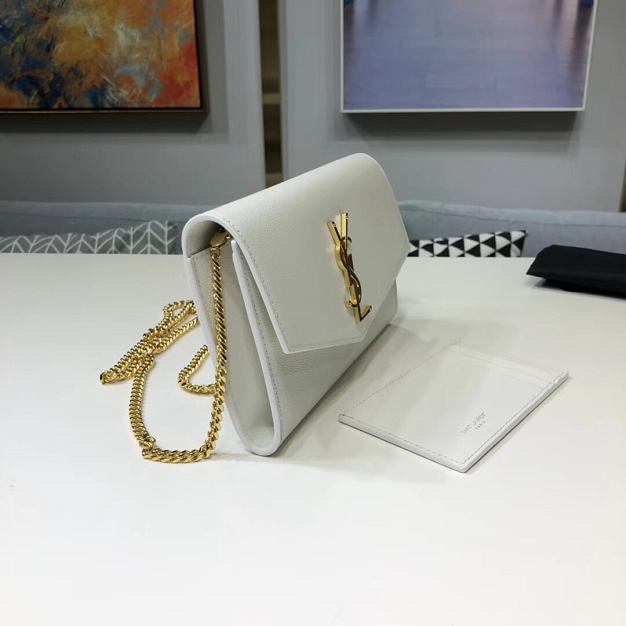 YSL original grained calfskin mini chain bag 607788 white