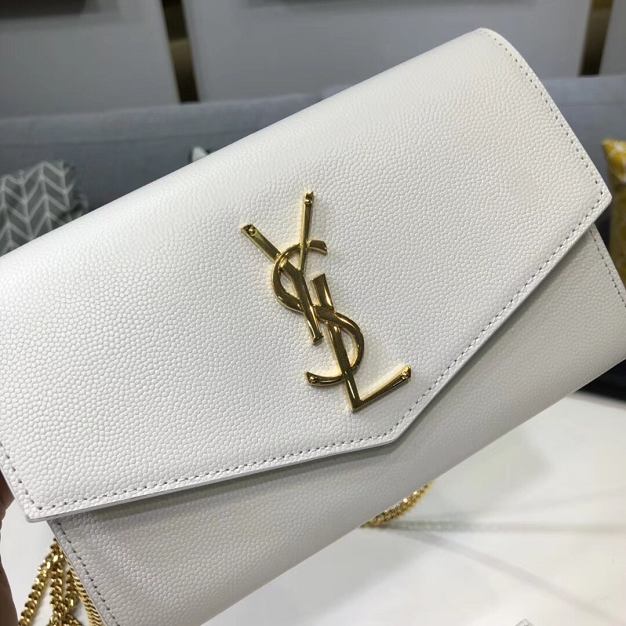 YSL original grained calfskin mini chain bag 607788 white