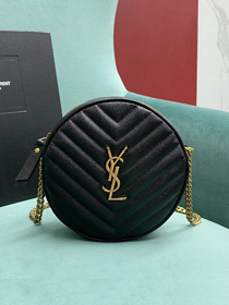 YSL original calfskin vinyle round camera bag 610436 black