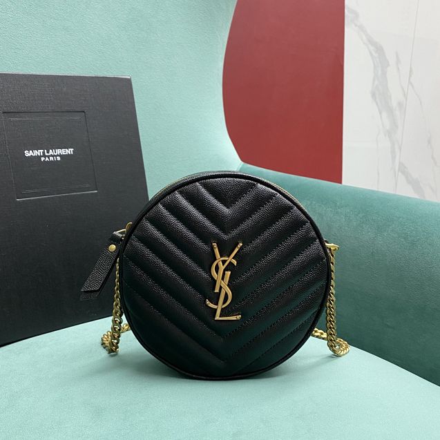 YSL original calfskin vinyle round camera bag 610436 black