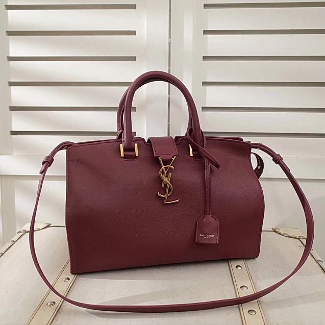 YSL original calfskin small cabas bag 394461 bordeaux