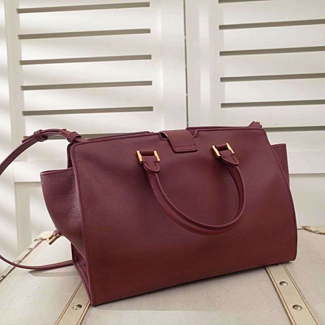 YSL original calfskin small cabas bag 394461 bordeaux