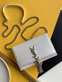 YSL original crocodile calfskin kate chain wallet 452159 white